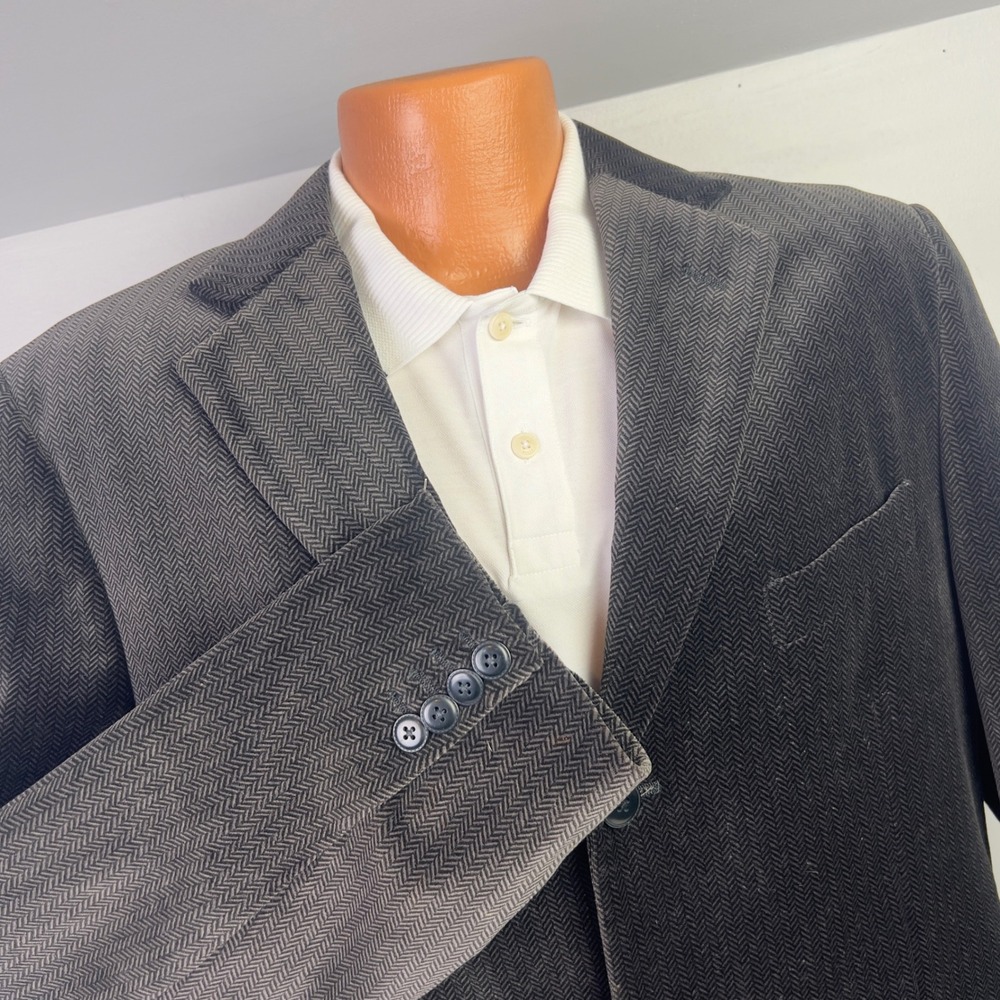 Johnston & Murphy Blazer Mens L Gray Herringbone Cotton 3 Button Sport Coat Casu